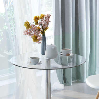 HOMCOM Round Dining Table, Modern Dining Room Table with Tempered Glass Top, Steel Base, Space Saving Small Bar Table
