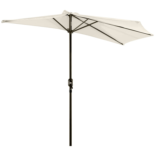 Outsunny 3(m) Half Parasol, Semi Round Umbrella with Metal Frame, Crank Handle for Balcony, Garden, Cream White