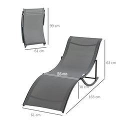 Outsunny Set of 2 S-shaped Foldable Lounge Chair Sun Lounger Reclining Outdoor Chair for Patio Beach Garden, Grey