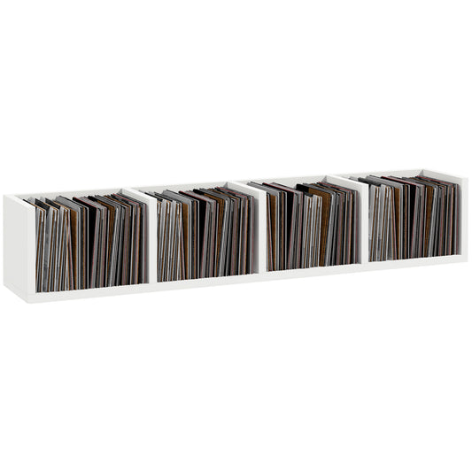 HOMCOM Wall Mount 84 CD / 56 DVD/Blu-ray/ Media Storage Rack 4 Cubes Wooden Shelf Organizer Unit Bookcase Display (White)