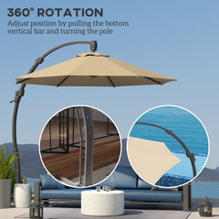 Outsunny 3(m) Garden Cantilever Parasol, Round Overhanging Umbrella with Crank Handle, Cross Base, Aluminium Frame and 360√Ç¬∞ Rotation, Banana Patio Umbrella for Outdoor Sun Shade, Khaki