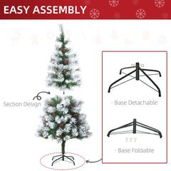 HOMCOM Indoor Christmas Tree Artificial Berry Xmas Decoration with Metal Stand and 184 Tips (5FT(150CM))