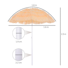 Outsunny 1.6m Patio Garden Hawaii Beach Sun Umbrella Sunshade Hawaiian Folding Tilting Crank Parasol (Wheat)