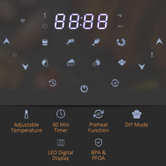 فرن هواء رقمي عائلي سعة 7 لتر من هومكوم مع قلي هوائي وتحميص وشواء وخبز وتجفيف و8 إعدادات مسبقة ودوران هواء سريع ومؤقت وتسخين مسبق وسلة غير لاصقة وضوء داخلي للطهي الخالي من الزيت ومنخفض الدهون وقوة 1500 وات