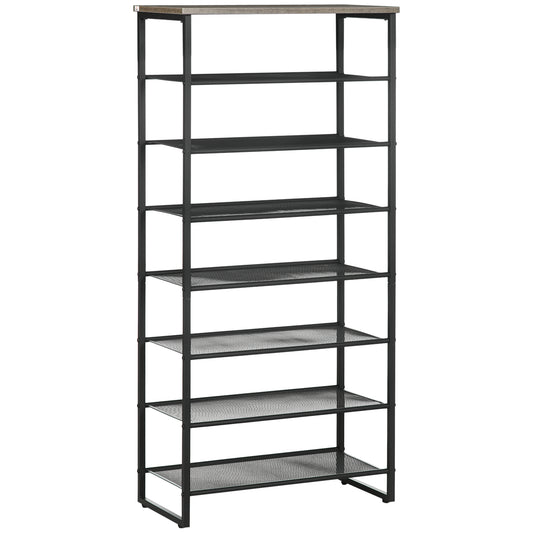 HOMCOM 8-Tier Shoe Rack, Shoe Storage Organizer with Mesh Shelves, Free Standing Shoe Shelf Stand for 21-24 Pairs of Shoes for Entryway, Hallway, Closet, Grey