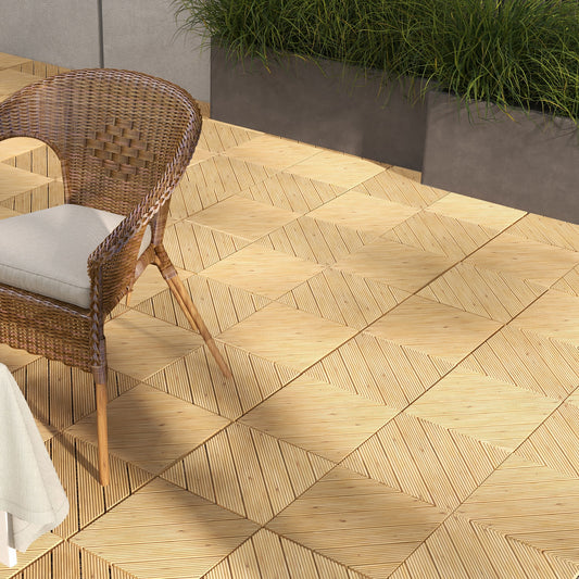 Outsunny 27 Pcs Wooden Interlocking Decking Tiles, 30 x 30 cm Anti-slip Outdoor Flooring Tiles, 0.81√£≈Ω¬° per Pack, All Weather Use for Patio, Balcony, Terrace, Hot Tub, Yellow