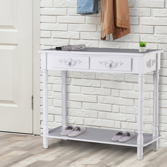 HOMCOM Console Table Modern Sofa Side Desk with Storage Shelves Drawers for Living Room Entryway Bedroom White