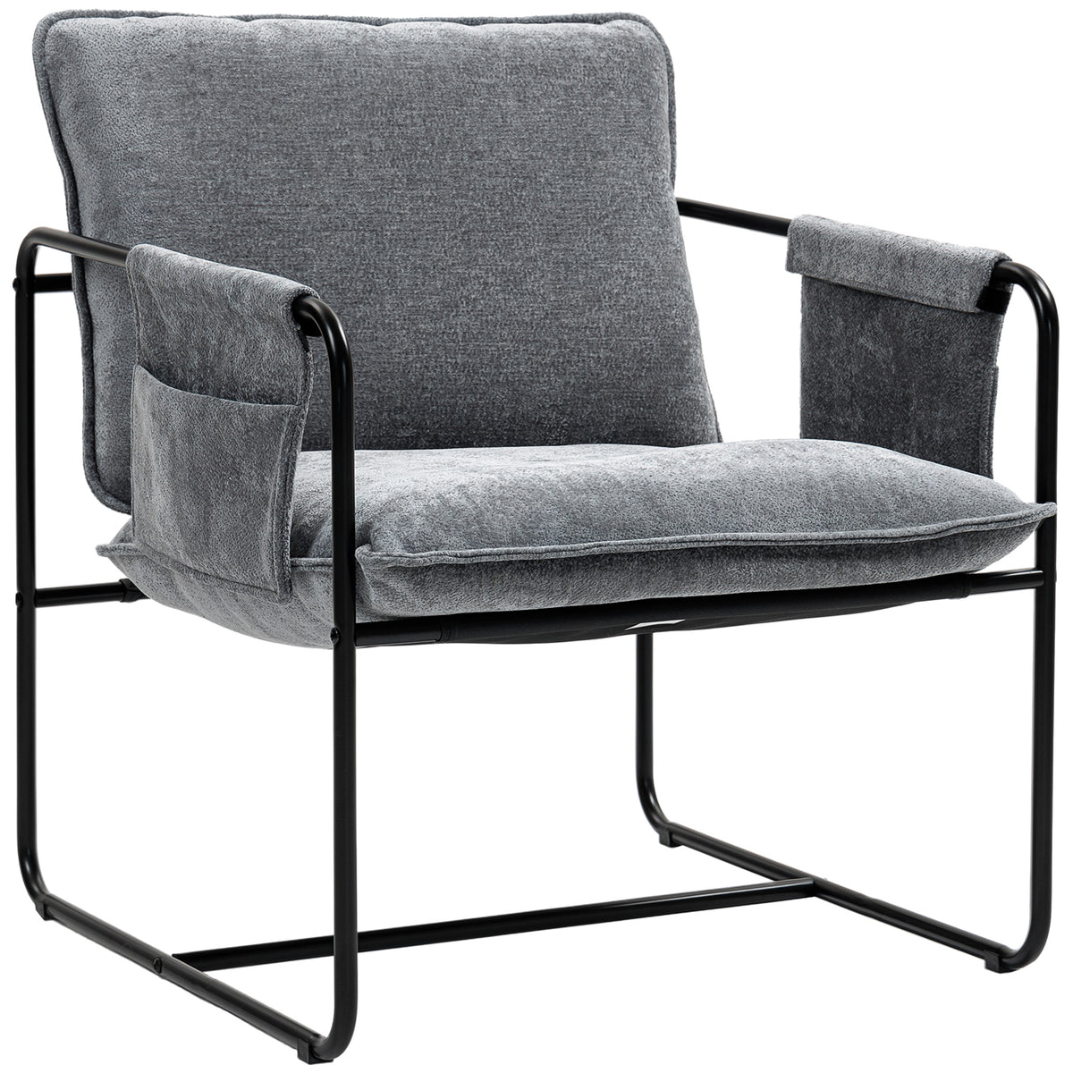 HOMCOM Minimal Padded Accent Chair, with Pockets - Grey