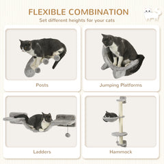 PawHut Four-Piece Cat Wall Furniture, with Hammock, Ladder, Platforms, Steps, for Indoor Use - Grey