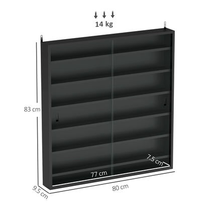 HOMCOM Six Shelf Display Cabinet, with Glass Doors - Black