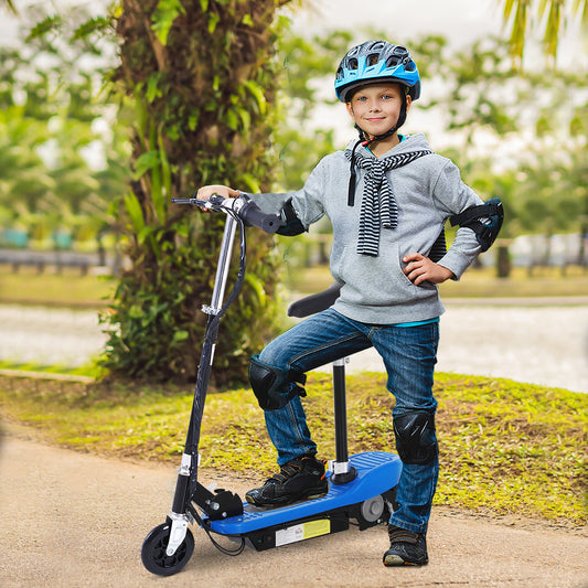 HOMCOM Foldable Electric Scooter for Kids 12V 120W W/Brake Kickstand -Blue