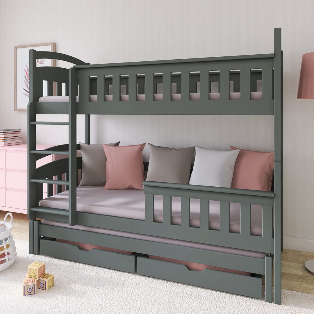 Wooden Bunk Bed Harriet with Trundle and Storage