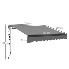 Outsunny 2.5 x 2m Electric Awning with Remote Controller, Aluminium Frame DIY Retractable Awning, UV30+ Sun Shade Canopy for Garden Patio Deck Door Window, Dark Grey