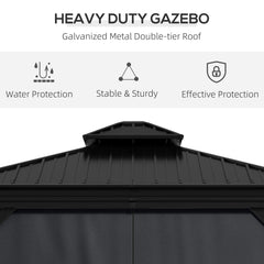 Outsunny 3.65 x 3m Aluminium Hardtop Gazebo, with Accessories - Dark Grey