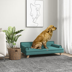 PawHut Dog Sofa, with Wooden Legs, Water-Resistant Fabric, for Medium & Large Dogs - Green