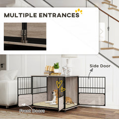 PawHut 80cm Furniture Style Dog Crate Dog Cage End Table Indoor with 3 Doors Soft Washable Cushion, for Medium Sized Dogs