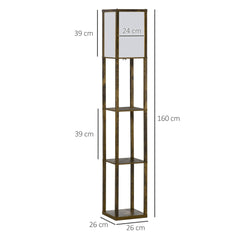 HOMCOM 3-Tier Floor Lamp, Floor Light with Storage Shelf, Reading Standing Lamp with Acrylic Shade for Living Room, Bedroom, Kitchen, Dining Room, Office, Dorm, 160cm, Brown