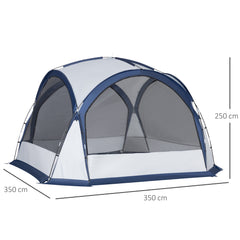 Outsunny Dome Tent for 6-8 Person, Camping Tent with 4 Zipped Mesh Doors, Removable Oxford Cloth, Lamp Hook, Portable Carry Bag, White and Blue