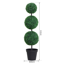 Outsunny Set of 2 Artificial Boxwood Ball Topiary Trees Potted Decorative Plant Outdoor and Indoor D√É¬©cor (112cm)