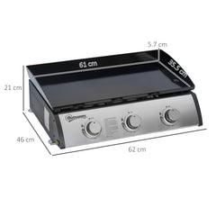 Outsunny Gas Plancha Grill with 3 Stainless Steel Burner, 9kW, Portable Tabletop Gas BBQ with Non-Stick Griddle for Camping Picnic Garden Party Festival