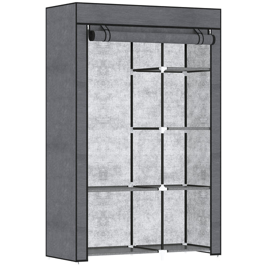 HOMCOM Rail and Six Shelf Fabric Wardrobe - Dark Grey