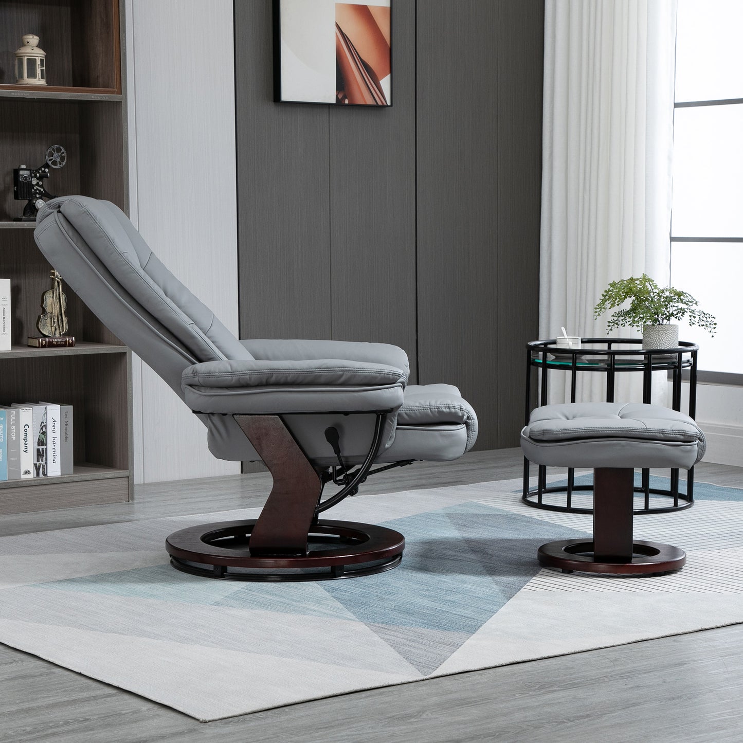 HOMCOM Recliner Chair With footstool, Recliner Armchair up to 130kg Weight Capacity, 135√Ç¬∞ Reclining Swivel Sofa Chair, PU Leather Ergonomic Couch Bed with Swivel Wood Base for Living Room, Grey