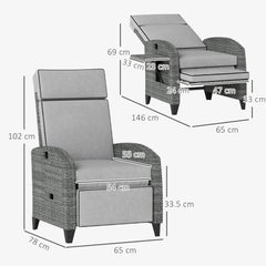 Outsunny Outdoor Recliner Chair with Adjustable Backrest and Footrest, Cushion, Side Tray, Light Grey