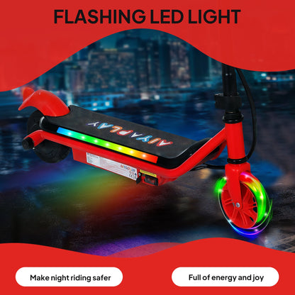 AIYAPLAY Electric Scooter for Kids Ages 6-14, with Dual Brakes, Flash Wheel and Colourful Light, Kids Electric Scooter E Scooter, Up to 12 KM/H & 10 KM, Red