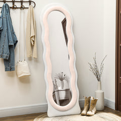 HOMCOM Wavy Velvet-Feel Full Length Mirror - Pink