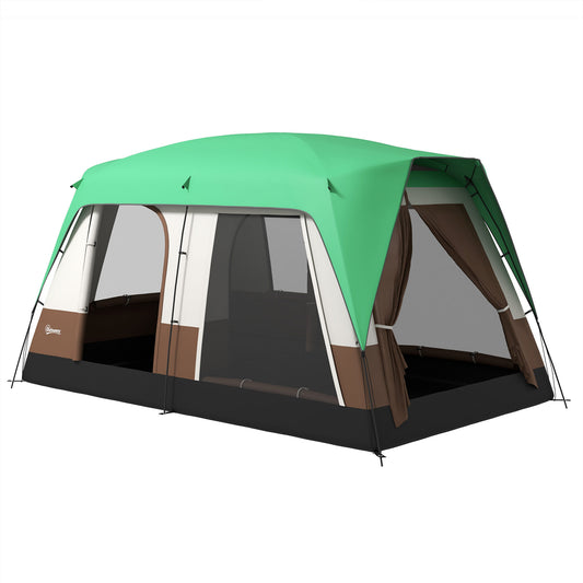 Outsunny Six-Man Camping Tent, with Small Rainfly and Accessories - Green