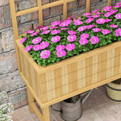 Outsunny 45 x 105cm Wooden Garden Planter, with Trellis - Natural