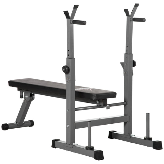 HOMCOM Adjustable Weight Bench, Foldable Bench, with Barbell Rack, Grey