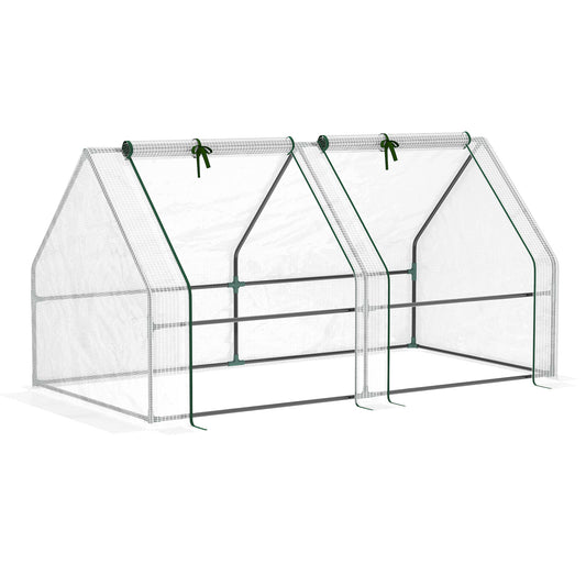 Outsunny Mini Small Greenhouse with Steel Frame & PE Cover & Zipped Window Poly tunnel Steeple for Plants Vegetables, 180 x 90 x 90 cm, White