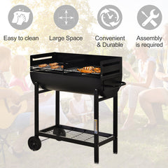 شواية فحم من Outsunny Steel 2-Grill مع عجلات باللون الأسود