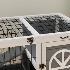 PawHut Wooden Rabbit Hutch, Guinea Pig Cage, with Removable Tray, Openable Roof, Grey