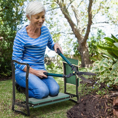 Outsunny 2 in 1 Garden Kneeler Seat, Kneeling Pad Support Bench, Foldable Knee Protector with Tool Bag, Green