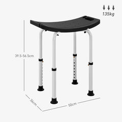 HOMCOM Height Adjustable Bath Stool, Aluminium Shower Stool with Non-Slip Pads for Elderly, Disabled, Seniors, Pregnant, Black