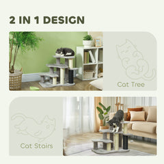 PawHut 2-in-1 Cat Tree, Pet Stairs w/ Scratching Post, Toy Balls, for Bed, Sofa, Couch, Light Grey