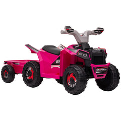 HOMCOM 6V Quad Bike with Back Trailer, Wear-Resistant Wheels, for Ages 18-36 Months, Pink