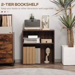 HOMCOM 2 Tier Bookshelf, Low Bookcase with Adjustable Shelf, 2 Compartments for Home Office, Living Room, Study, Walnut