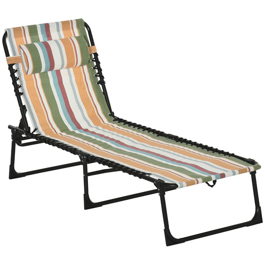 Outsunny Folding Sun Lounger Beach Chaise Chair Garden Reclining Cot Camping Recliner with 4 Position Adjustable Multicolored