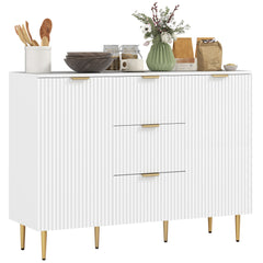 HOMCOM Sideboard Buffet Cabinet, Modern Kitchen Storage Cabinet with 3 Drawers and Adjustable Shelves, Living Room Cabinet with Metal Legs for Hallway, White