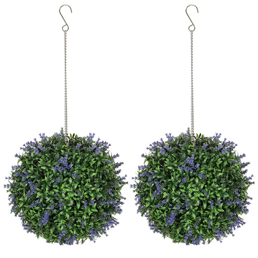 HOMCOM Set of 2 Artificial Plant Topiary Balls, UV-protected Fake Decorative Plants, Faux Plants for Home Indoor Outdoor Decor, 27cm, Purple