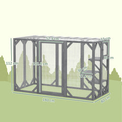 PawHut 71" Outdoor Wooden Cat House with 3 Platforms, Large Door and Weatherproof Roof, for Multiple Cats, Grey