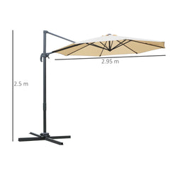 Outsunny Round Umbrella Parasol W/ Tilt 360√Ç¬∞ Rotation and Hand Crank Cross Base-Beige