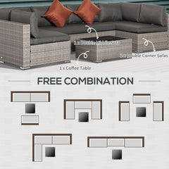 Outsunny Four-Piece Half-Square Rattan Sofa Set - Mixed Grey