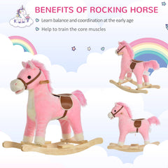 HOMCOM Kids Plush Rocking Horse w/ Sound Moving Mouth Wagging Tail Children Rocker Ride On Toy Gift 3-6 Years Pink