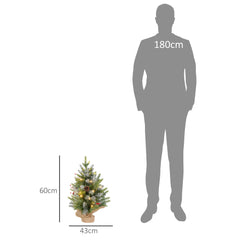 HOMCOM Set of Two 2ft Christmas Trees, with Lights, Berries and Pinecones