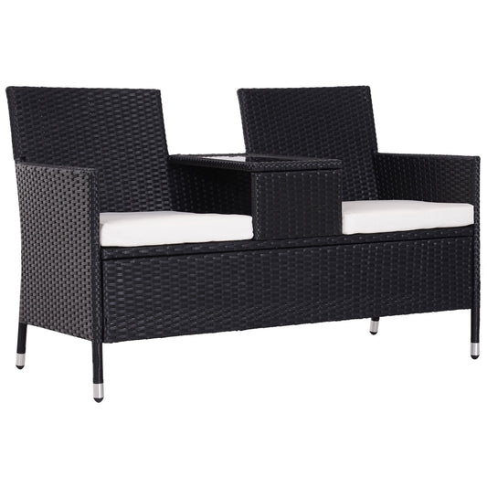 Outsunny 2-Seater Rattan Chair Set W/Middle Tea Table-Black