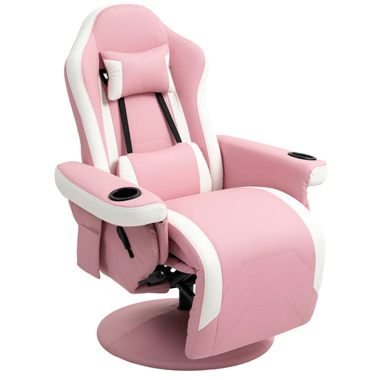 HOMCOM Manual Recliner Armchair PU Leather Lounge Chair w Adjustable Leg Rest, 135√Ç¬∞ Reclining Function, 360√Ç¬∞ Swivel, Pink